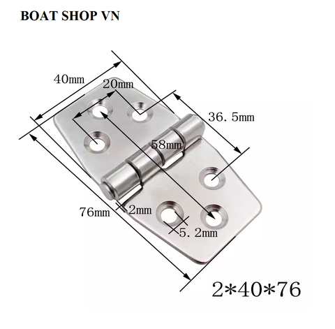 Bản Lề Thoi Dày 2mm Inox 316, Kích Thước 78x38mm, Mã S31003