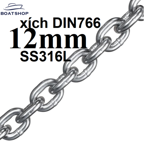 Dây Xích DIN766, 12mm, Chất Liệu thép Không Gỉ, Mã BS91012, dùng để neo tàu thuyền. mới 100%
