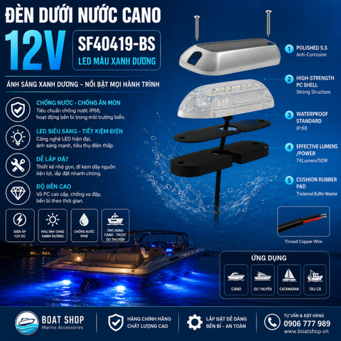 Đèn Dưới Nước Cano 12V, , SF40419-BS, LED Màu Xanh Dương