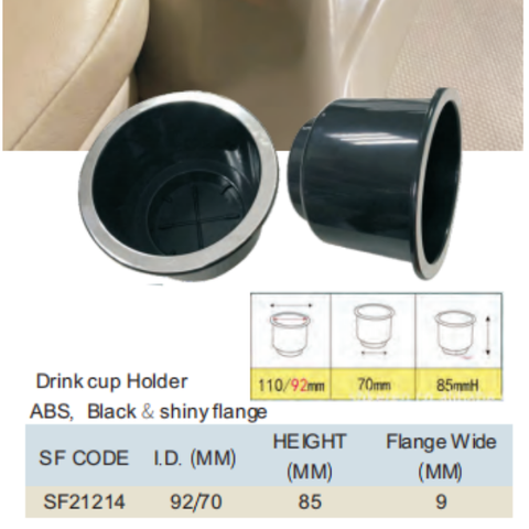 Giá Đỡ Ly Cốc Cho Tàu Cano, Chất Liệu Nhựa ABS màu đen , Đường Kính 92mm, cao 85mm , Mã SF21214, không hiệu, NSX Boat Shop Marine  hàng mới 100%