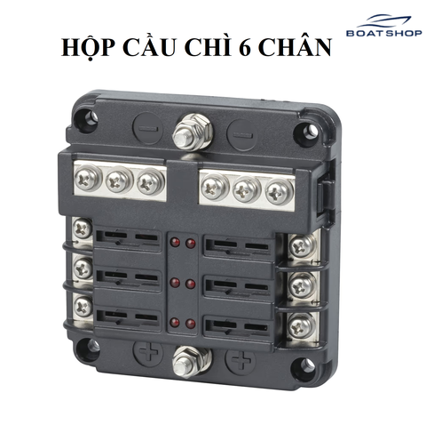 Vỏ hộp cầu chì 6 chân, chất liệu bằng nhựa (không có cầu chì), mã BFY6-LED-S, không hiệu, hàng mới 100%