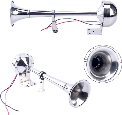 Còi Điện Trumpet 12V inox 316, Cho Tàu Cano, Xe Tải, Điện 12V