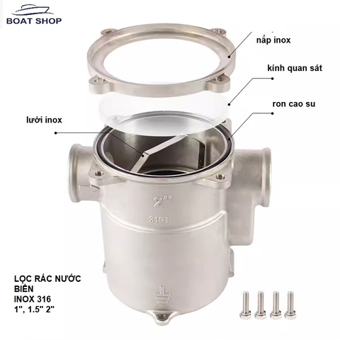 Lọc Rác Nước Biển , Chất Liệu Inox 316L Không Gỉ Dùng Lọc Rác Nước Biển Cho Tàu Thuyền , Đường Kính Ống 32mm, 46mm, 60mm