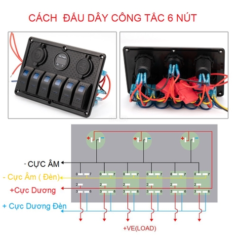 Bảng Công Tắc Táp Lô 6 nút Bấm Cho Tàu Cano, Xe SLPN6