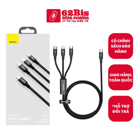 Cáp Sạc 3in1 Baseus Type C to Lightning PD 20W