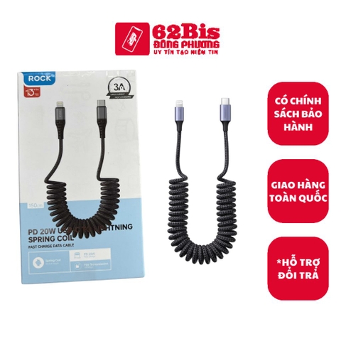 Cáp Sạc Nhanh Iphone 20W Rock dạng lò xo dài 150cm