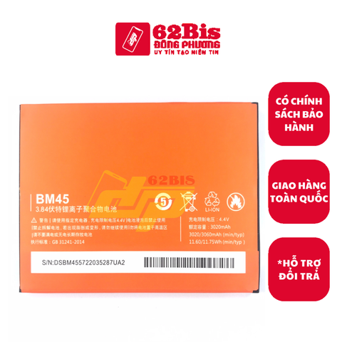 Pin Xiaomi BM45 / Redmi Note 2  (Zin cty)