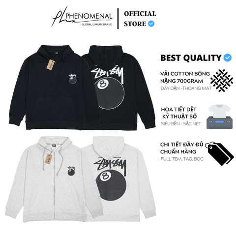 Áo Hoodie Zip Stussy 8 BALL - Có khóa kéo