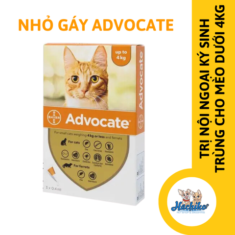 Advocate nhỏ gáy trị nội ngoại ký sinh trùng cho Mèo dưới 4kg (hộp 3 tuýp)