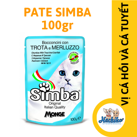 Pate Simba dạng thịt miếng vị cá hồi và cá tuyết 100gr