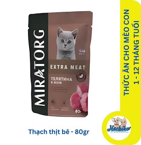 Xốt cho mèo con 1-12 tháng tuổi Miratorg Extra Meat - Thạch thịt bê 80gr