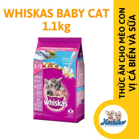 Thức ăn dành cho Mèo con Whiskas vị cá biển và sữa 1.1kg từ 2-12 tháng tuổi