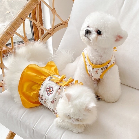 Áo / Đầm TẾT hoa văn vàng cho Chó Mèo