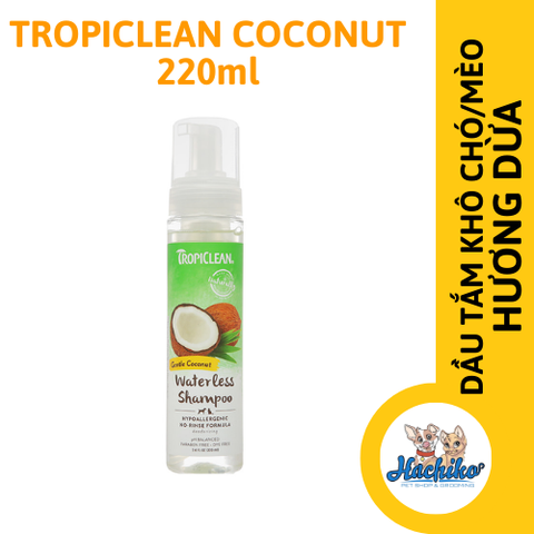 Dầu tắm khô cho chó và mèo da nhạy cảm Tropiclean hương dừa 220ml