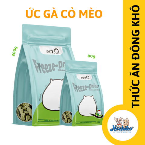 Thức ăn đông khô cho thú cưng PetQ cho Mèo 80gr 200gr - Ức gà cỏ Mèo