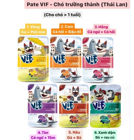 Pate Chó Vif 75g Thịt cá thật xé nhỏ, dễ ăn đủ vị Thái Lan