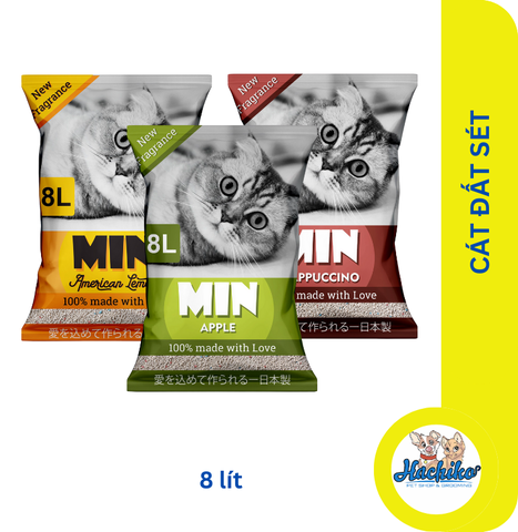 Cát mèo đất sét MIN, Cát vệ sinh cho mèo khử mùi, vón cục xuất xứ Nhật Bản túi 8L