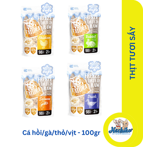 Thức ăn thịt tươi sấy thăng hoa CATIDEA - Vị cá hồi/gà/thỏ/vịt 100gr