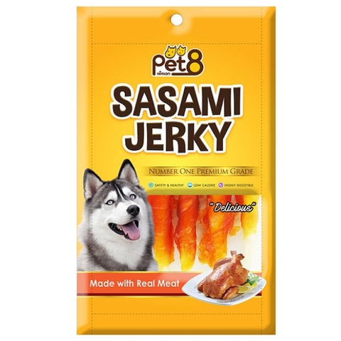 Snack cho Chó Pet 8 Sasami Jerky vị gà bổ sung Canxi tốt cho xương, giảm rụng lông gói 50g