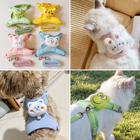 Đai ngực kèm dây đơn sắc đính thú bông cute 1.0cm
