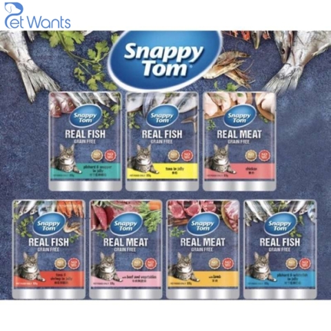 Xốt mèo Snappy Tom Real Fish 85gr - vị mòi và cá hồng (thùng 48 gói)