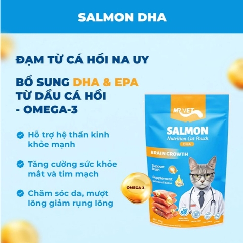 Mr. Vet Salmon Nutrition Cat Pouch 70g - Thức ăn có chứa Cá ngừ, Gà, Dầu cá hồi