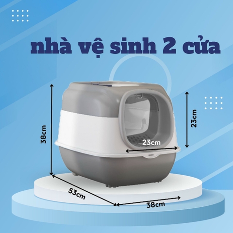 Nhà vệ sinh 2 cửa có đèn khử khuẩn bằng tia UV cho Mèo, nhà vệ sinh cho Mèo chống văng cát