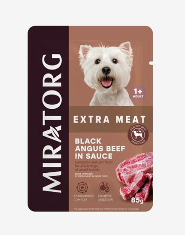 Pate xốt cho chó trưởng thành giống nhỏ Miratorg Extra Meat - Thịt bò 85gr