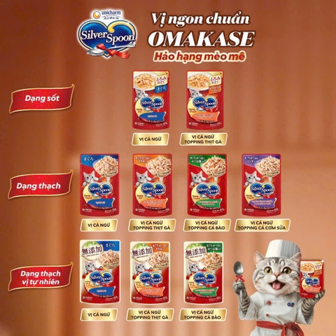 TA mèo Silver Spoon 60g - Dạng thạch vị cá ngừ & gà