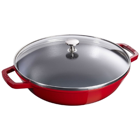 Chảo gang wok STAUB - Màu đỏ cherry - 29cm - 4.25L