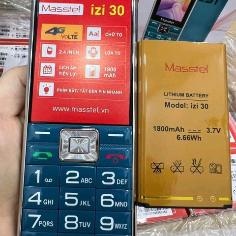 Điện thoại Masstel 4G izi 30 (mh 2.4in, pin 1.800mah, loa to, chữ to, đèn pin siêu sáng)