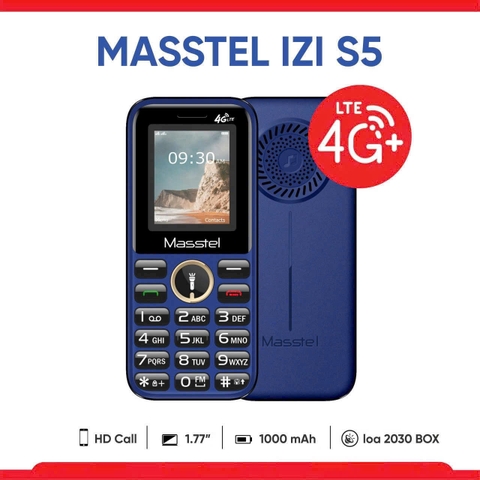 Điện thoại Masstel 4G IZI S5 (mh 1.8in, loa to,đèn pin siêu sáng,chữ to)