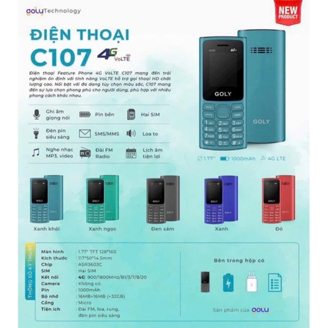 Điện thoại Goly C107 4G - Sóng 4G chuẩn