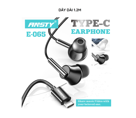 Tai nghe dây Ansty E-065 Jack Type-C có mic dài 1.2m
