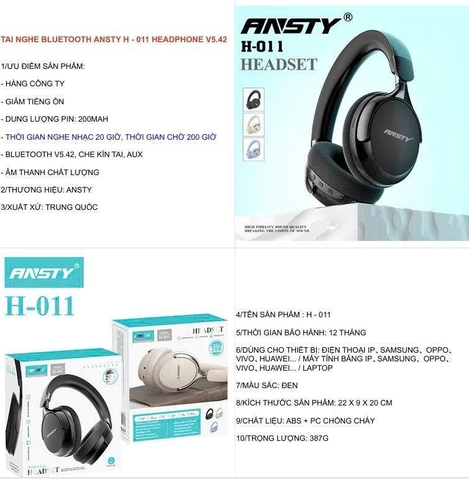 Tai nghe bluetooth Ansty H-011 headphone V5.42
