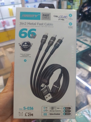 Cáp sạc nhanh Ansty S-036 3 IN 2 dây dù 66W