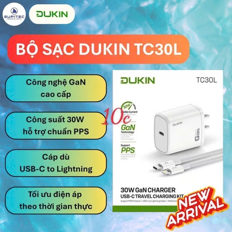 Bộ sạc nhanh Dukin TC30L 30W cổng type-c to lightning