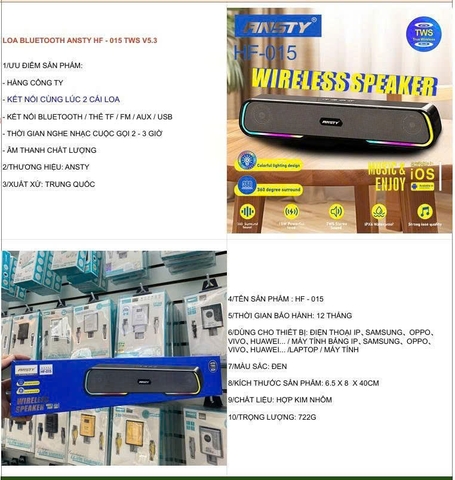 Loa Bluetooth Ansty HF-015 TWS V5.3