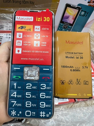 Điện thoại Masstel 4G izi 30 (mh 2.4in,pin 1800mAh,loa to,chữ to, bàn phím chữ lớn,đèn pin siêu sáng)