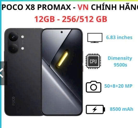 Điện thoại Poco X8 Pro Max 5G (6.83in/12gb/512gb), pin khủng 8500mAh