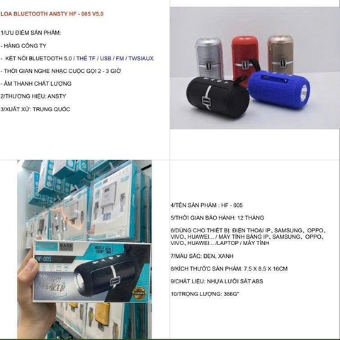 Loa Bluetooth Ansty HF-005 V5.0