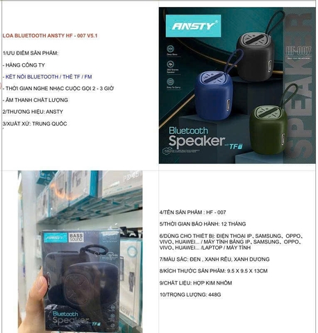 Loa Bluetooth Ansty HF-007 V5.1