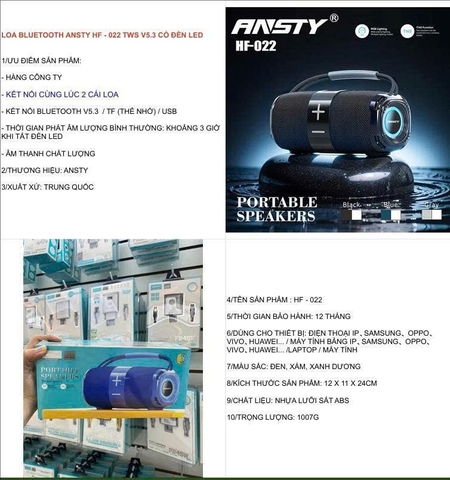 Loa Bluetooth HF-022 TWS V5.3 có đèn led