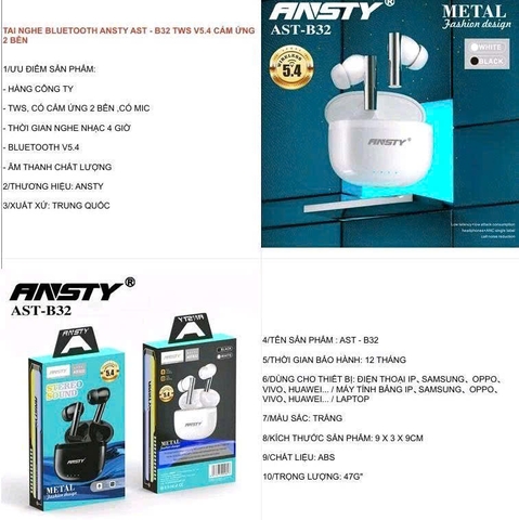 Tai nghe bluetooth Ansty AST-B23 TWS V5.4 cảm ứng 2 bên