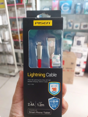Cáp sạc nhanh Pisen AL21-1200 dây dù Usb to Lightning