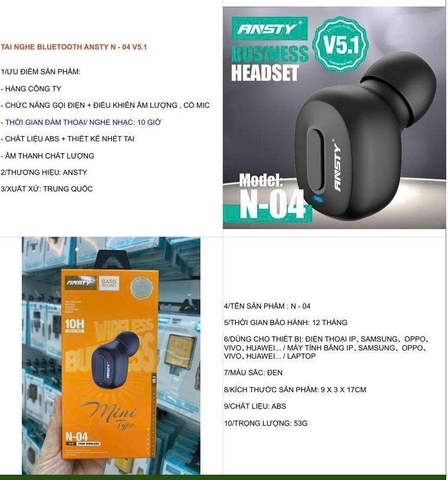 Tai nghe Bluetooth Ansty N-04 V5.1