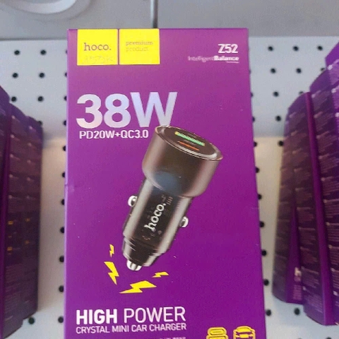 Cóc sạc xe hơi HOCO Z52 2 cổng usb+type-c sạc nhanh 38W