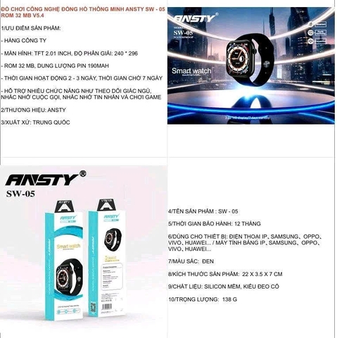 Đồ chơi công nghệ đồng hồ thông minh Ansty SW-05 ROM 32 MB V5.4