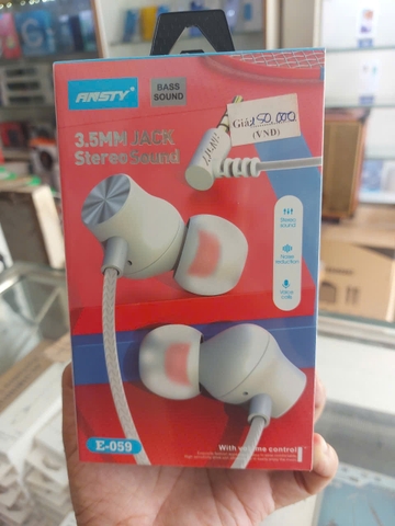 Tai nghe Ansty E-059 Jack 3.5mm có mic dây dài 1.2m