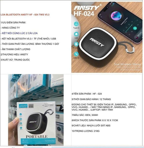 Loa Bluetooth HF-024 TWS-024 TWS V5.3